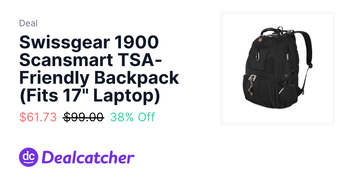 Amazon - Swissgear 1900 Scansmart TSA-Friendly Backpack (Fits 17" Laptop) $61.73