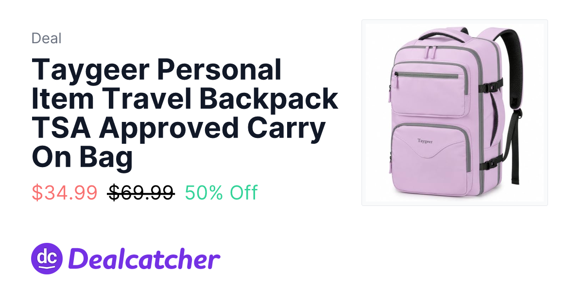 Amazon - Taygeer Personal Item Travel Backpack TSA Approved Carry On Bag $34.99