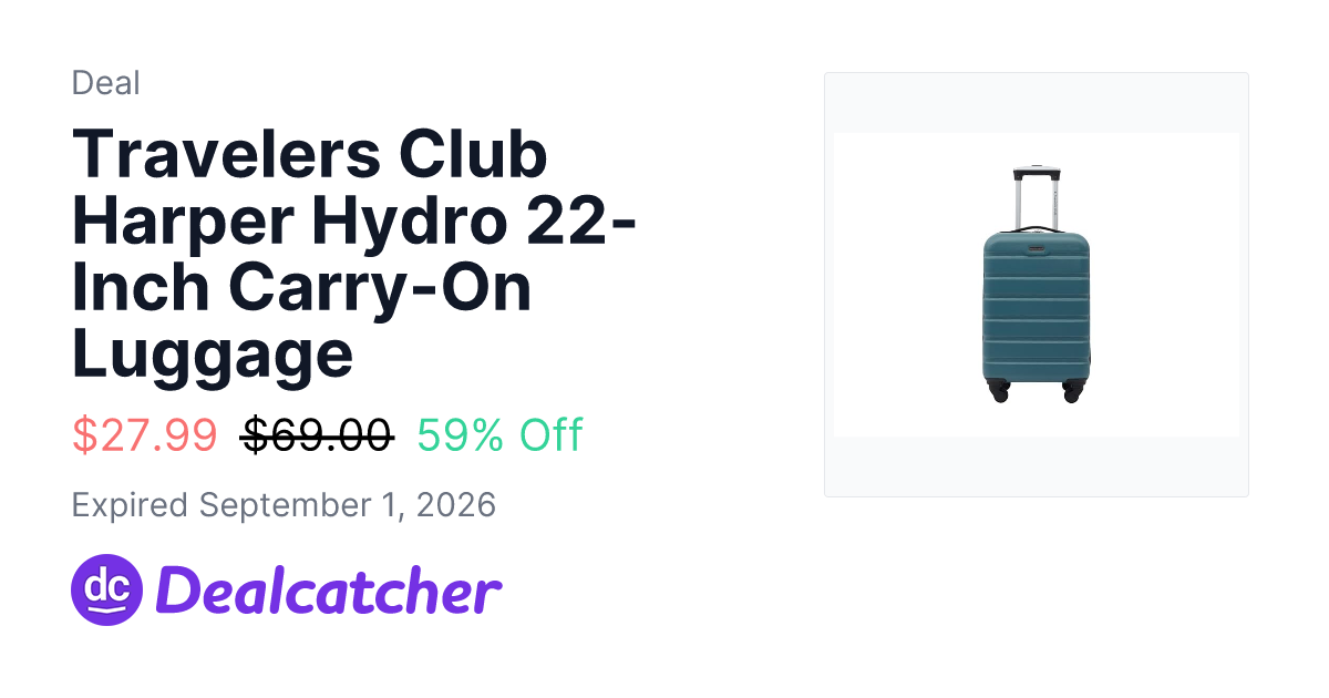 Woot - Travelers Club Harper Hydro 22-Inch Carry-On Luggage $27.99